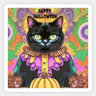 Psychedelic Vintage Style Halloween Black Cat Clown! Magnet